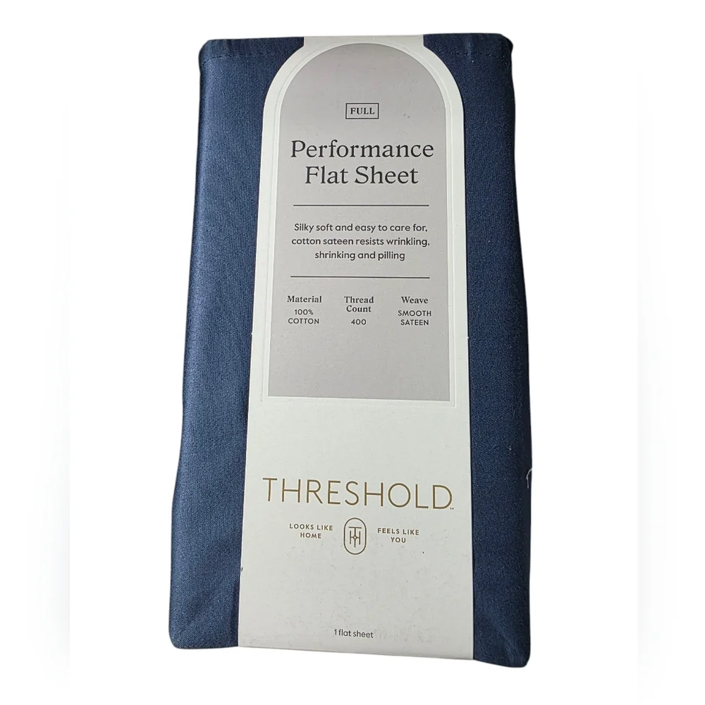Threshold Full 400 Thread Count Performance Flat Sheet Metallic Blue
